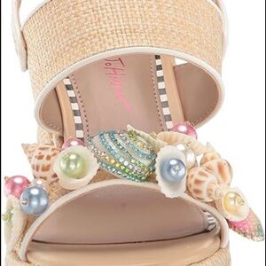 Betsey Johnson Tan Sandals with Shell and Bead Embellishments